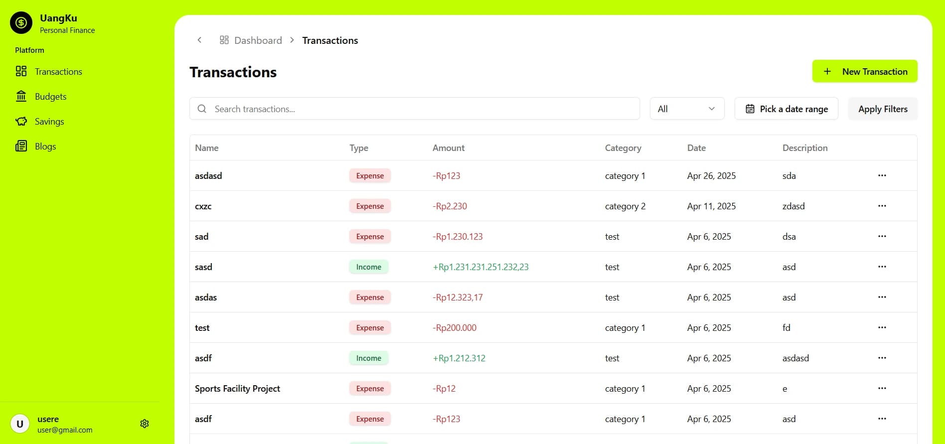 Dashboard Screenshot